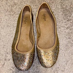 Gold flats, worn once, good condition, size 7
